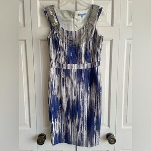 ANTONIO MELANI Blue and White Patterned Midi Dress
